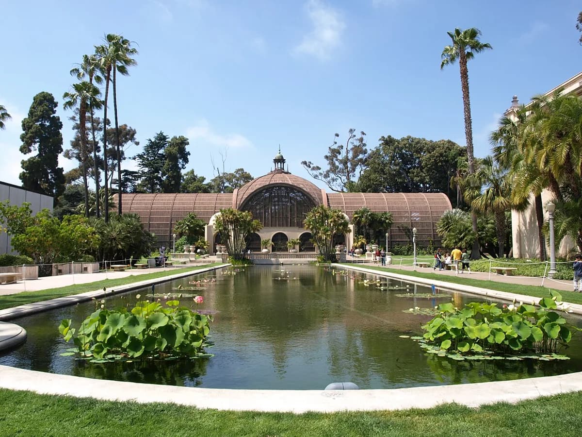 The Botanical Building reflected in the lily pond at Balboa Park.
