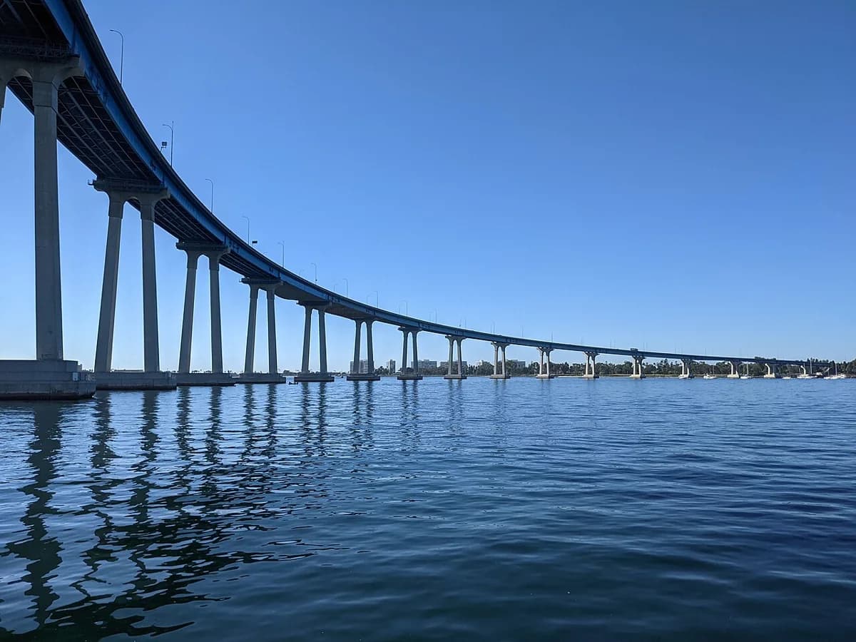 The Coronado Bridge curving across San Diego Bay.