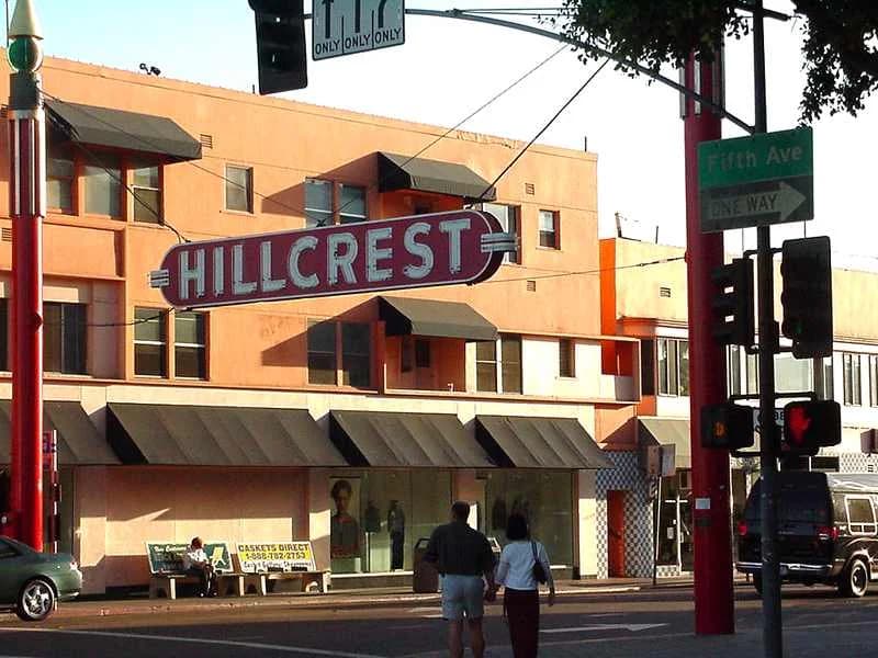 The Hillcrest sign above University Avenue in a 1999 photograph.