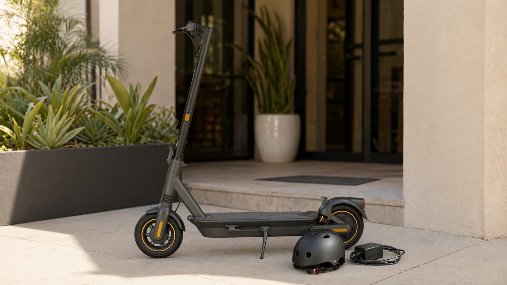 Ninebot Max scooter with helmet and charger ready for San Diego delivery